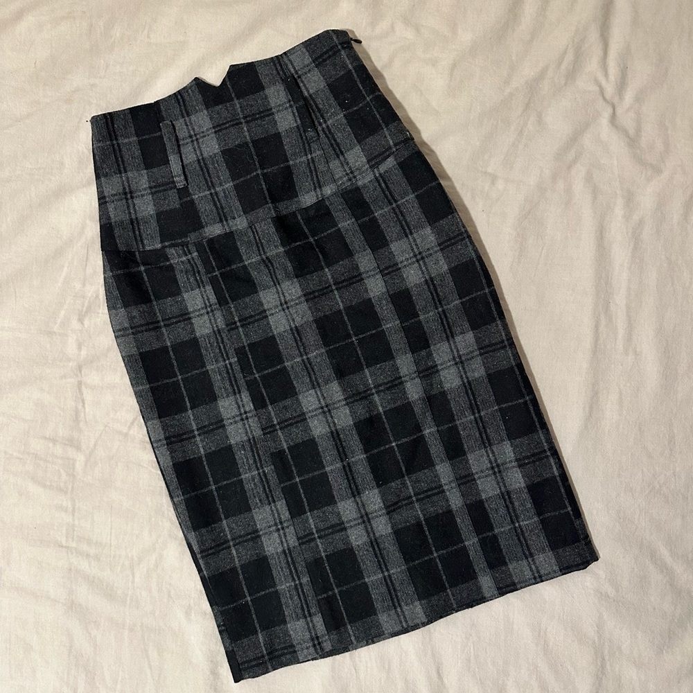 High Waisted Plaid Pencil Skirt